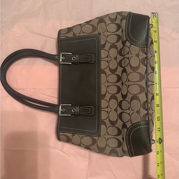 Vintage Coach Brown Signature Canvas Tote with Dark Brown Leather Trim - Picture 11 of 12